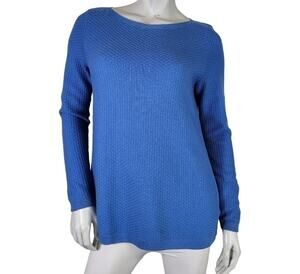 Talbots WMS Small Sweater Basket Weave Coastal Blue Lightweight Boat Neck